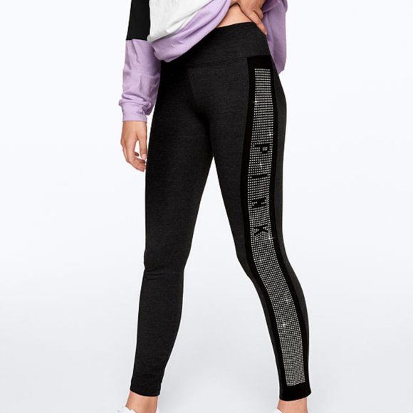 Victoria's Secret PINK High Waist Cotton Colorblock Leggings with Rhinestones - Picture 1 of 13